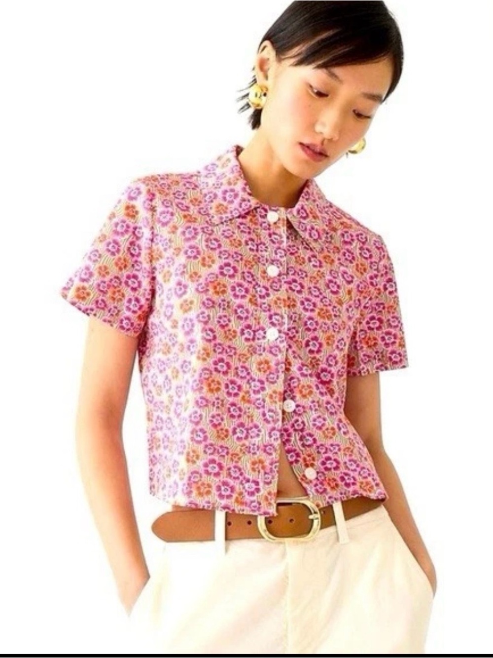 J Crew Liberty floral cropped cottage shirt